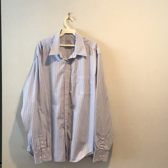 Gap Men’s Long Sleeve Button Down White/Blue/Gray Striped Shirt Fitted X-Large - Picture 1 of 3